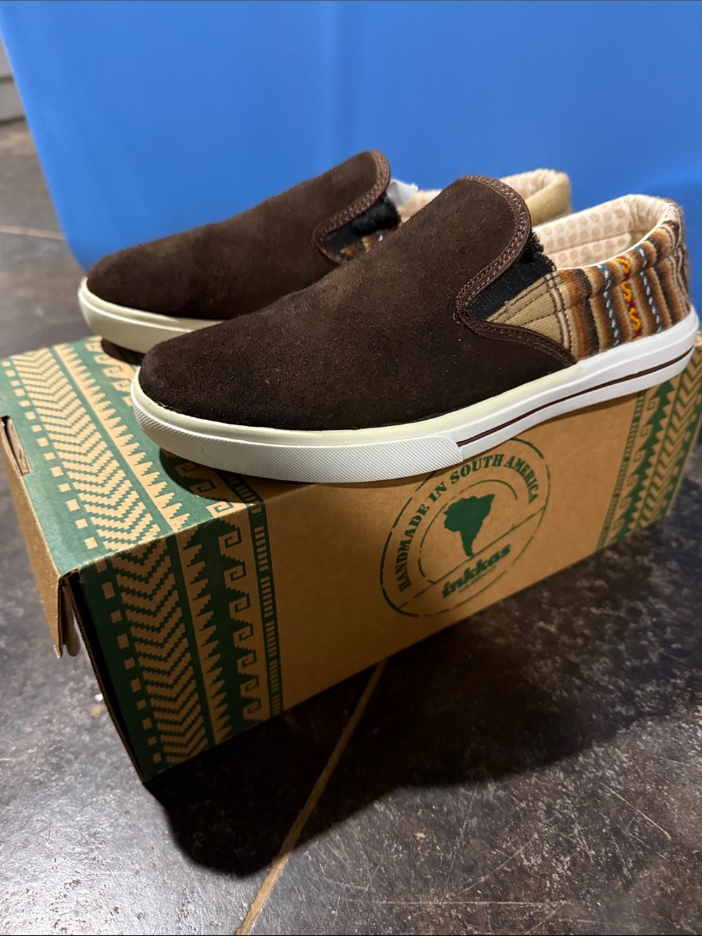 inkkas Brown Suede Slip-On Loafers with Patterned Heel